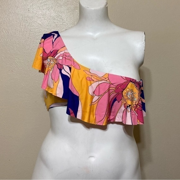Trina Turk Breeze Ruffled One Shoulder Bikini Top size 14 NWT - Picture 1 of 6